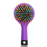 Rainbow Volume Anti-static Magic Hair Curl Straight Massage Comb Brush with Back Mirror